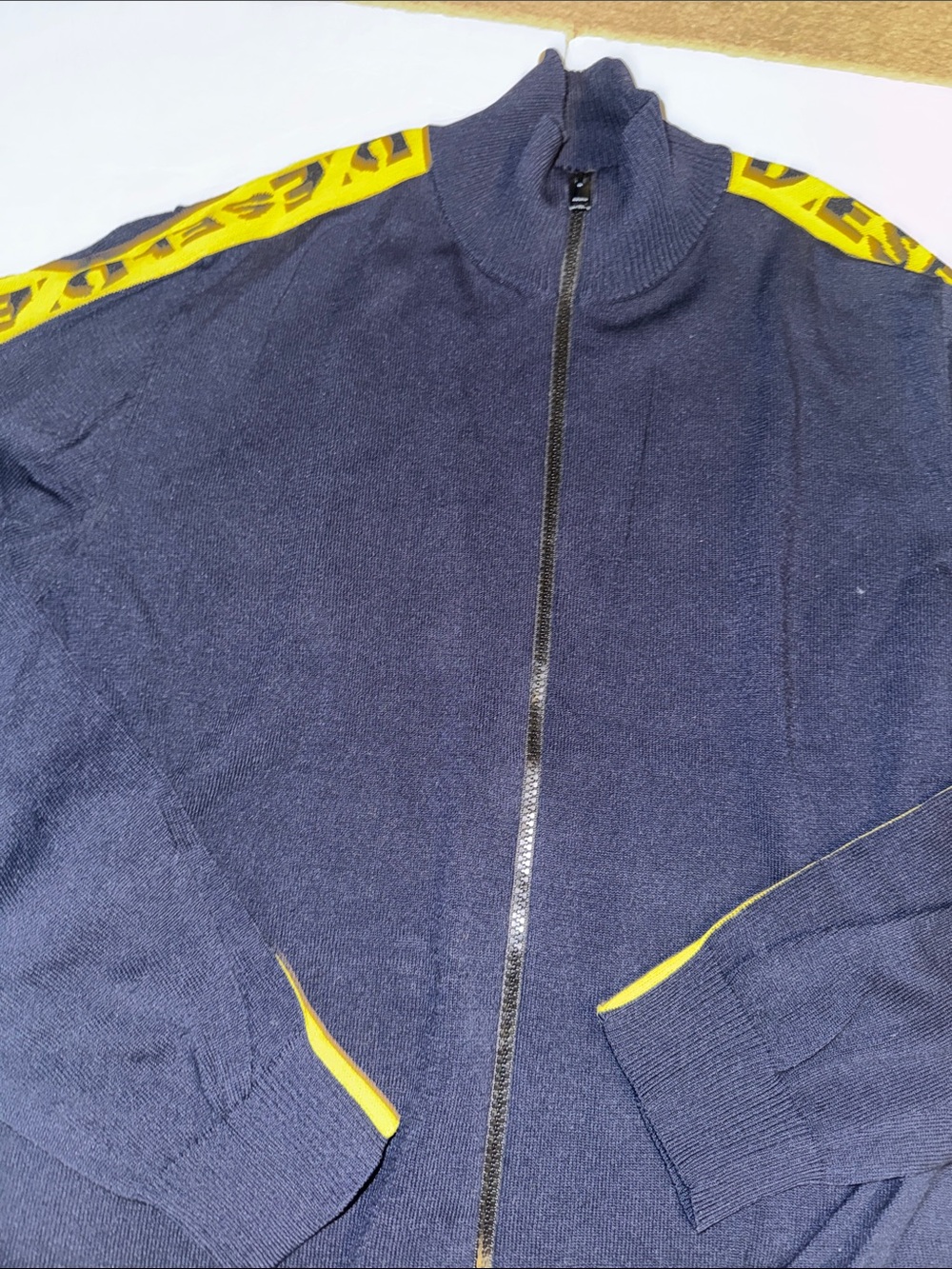 Diesel Navy Zip-Up Jacket with Yellow Shoulder Trim
